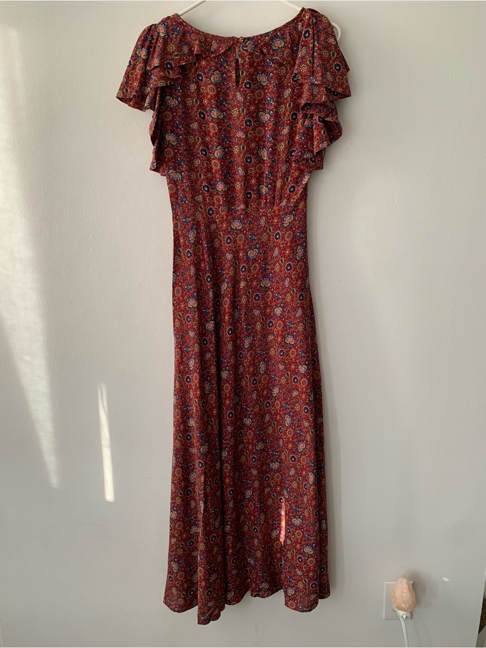 NWT Doen Beatriz Silk Ruffle Short Sleeve Maxi Dress Rouge Adaline Medallion - Picture 12 of 15